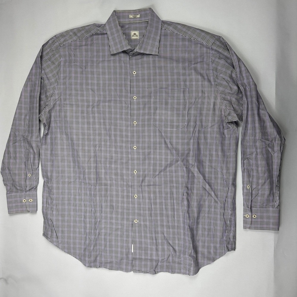 Peter Millar Mens XXL Purple Black Check Long Sleeve Button Down Shirt Cotton